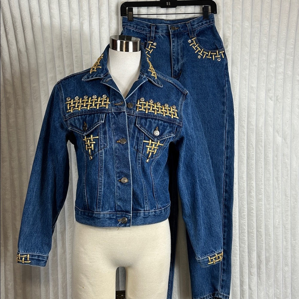 Vintage 90s embellished denim jeans with matching jacket size 8 fits like 6